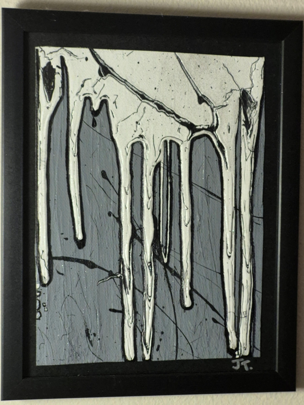 Hand Made, Abstract Drip Wall Art in Gray and White. "After The Storm"